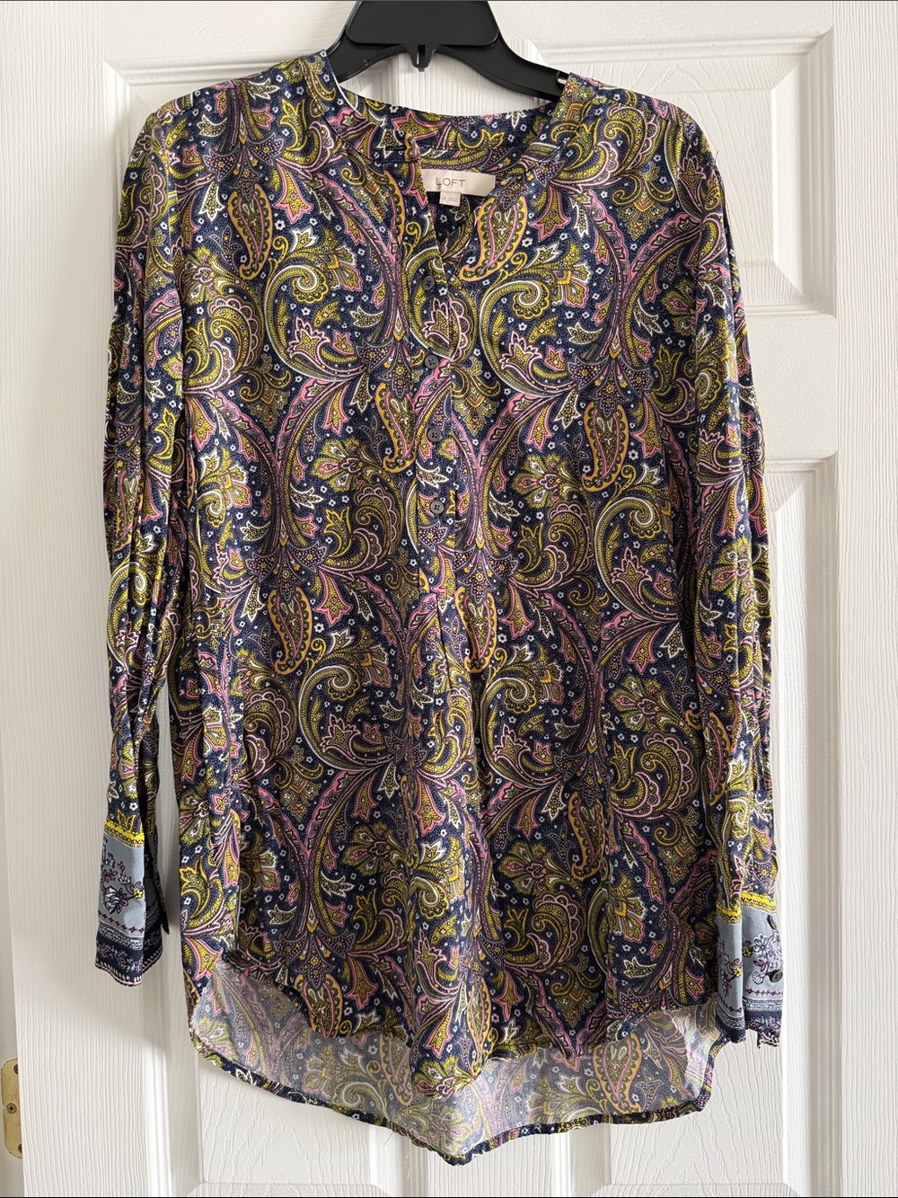 LOFT Paisley Tunic Blouse in Navy, Olive & Pink